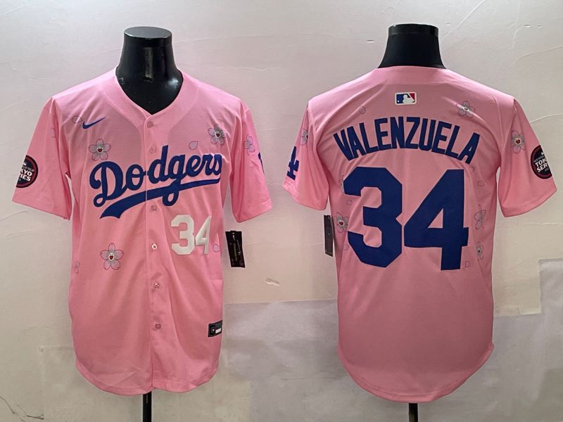 Men Los Angeles Dodgers #34 Valenzuela Pink Sakura Edition 2025 Nike MLB Jersey style 4->los angeles dodgers->MLB Jersey
